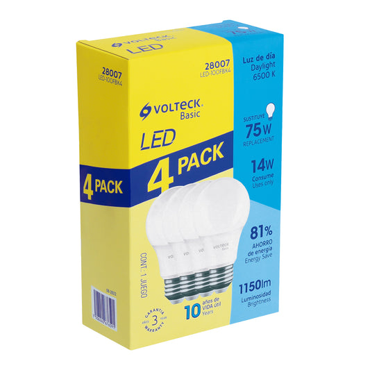 Pack de 4 focos LED 14W A19 6500K blanca fría 1150 lm BASIC
