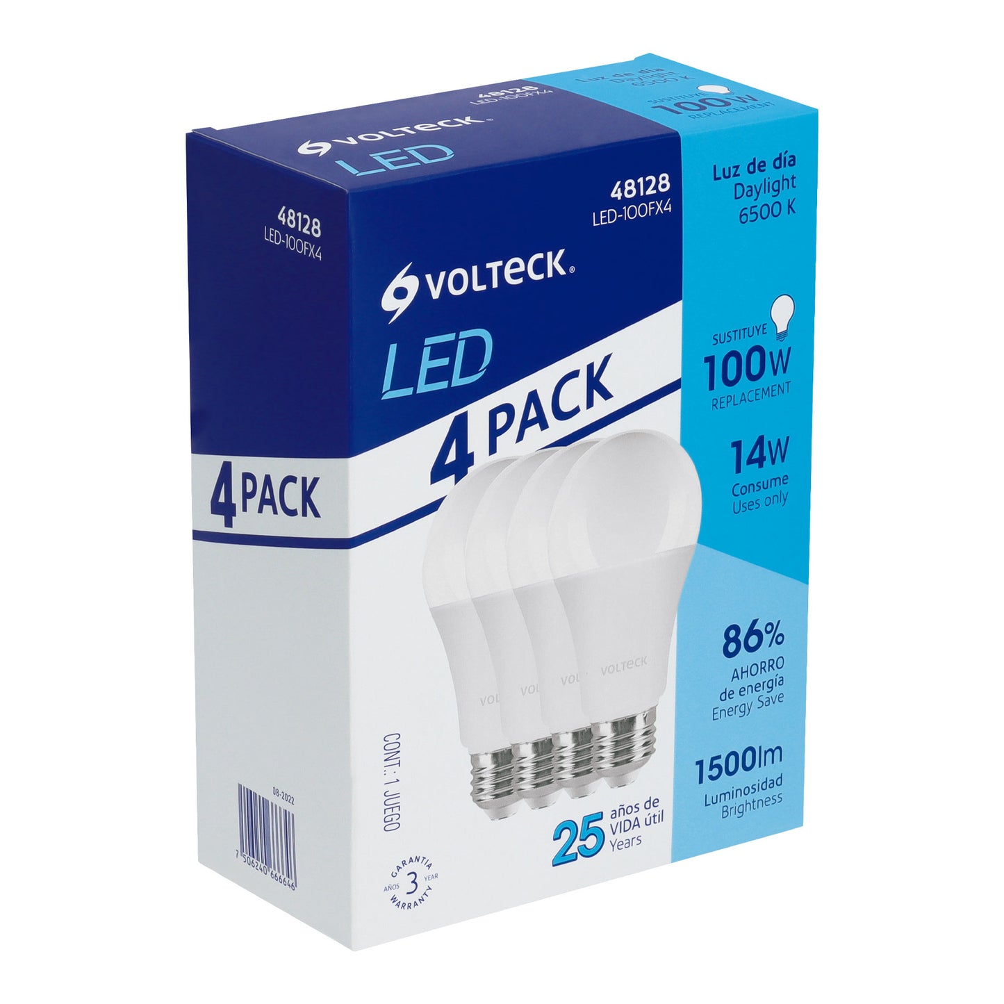 Pack de 4 focos LED 14W A19 6500K blanca fría 1500 lm