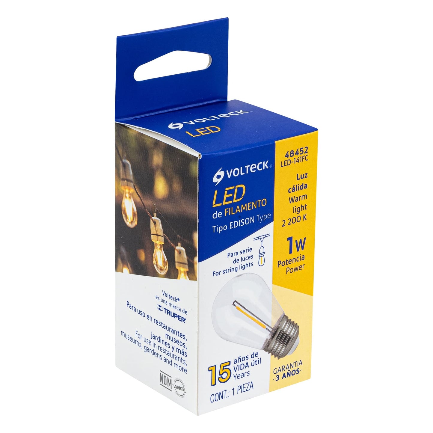 Foco LED de filamento de 1W con luz ámbar