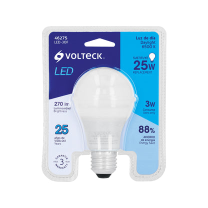 Foco LED 3W A19 6500K blanca fría 270 lm