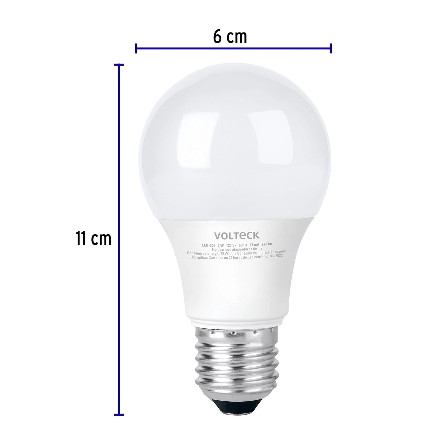 Foco LED 3W A19 6500K blanca fría 270 lm