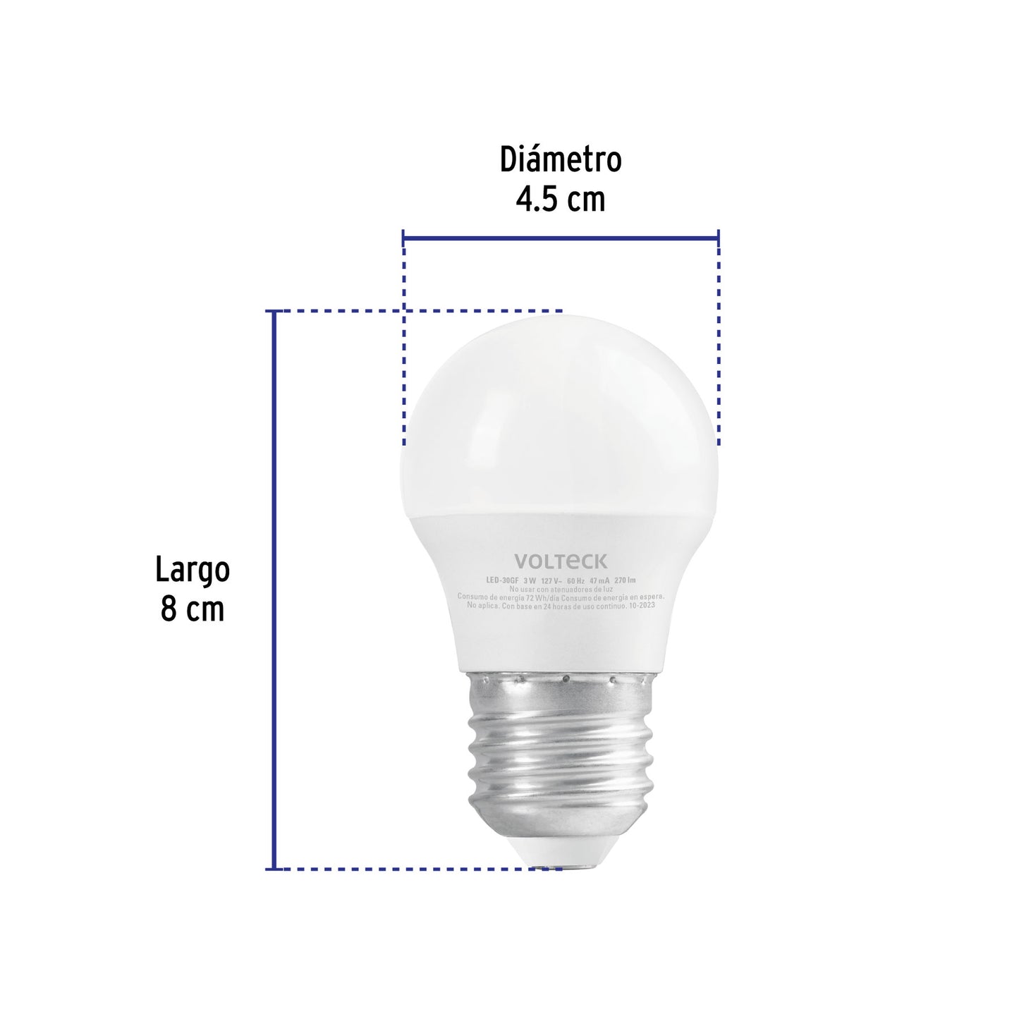 Foco LED 3W G45 6500K blanca fría 270 lm