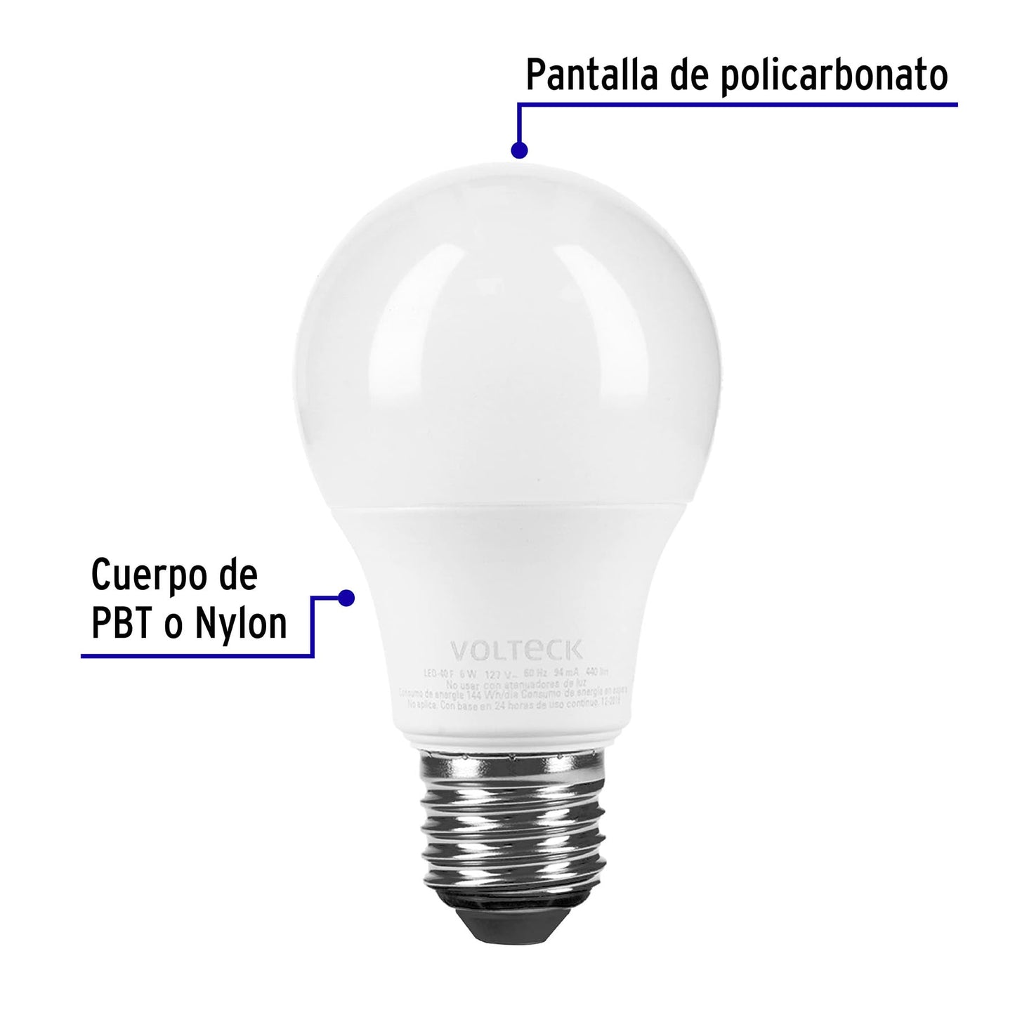 Foco LED 6W A19 6500K blanca fría 440 lm