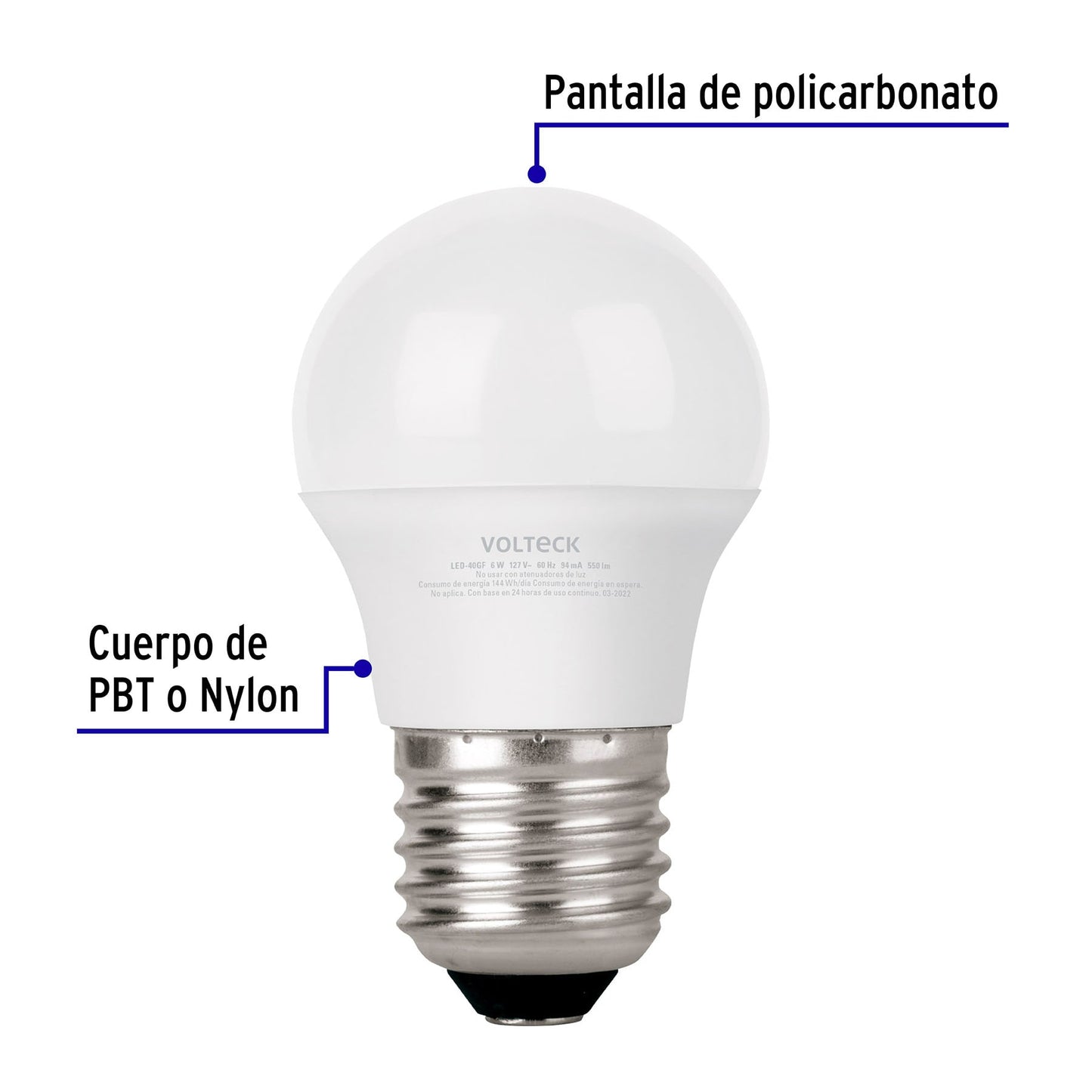 Foco LED 6W G45 6500K blanca fría 550 lm