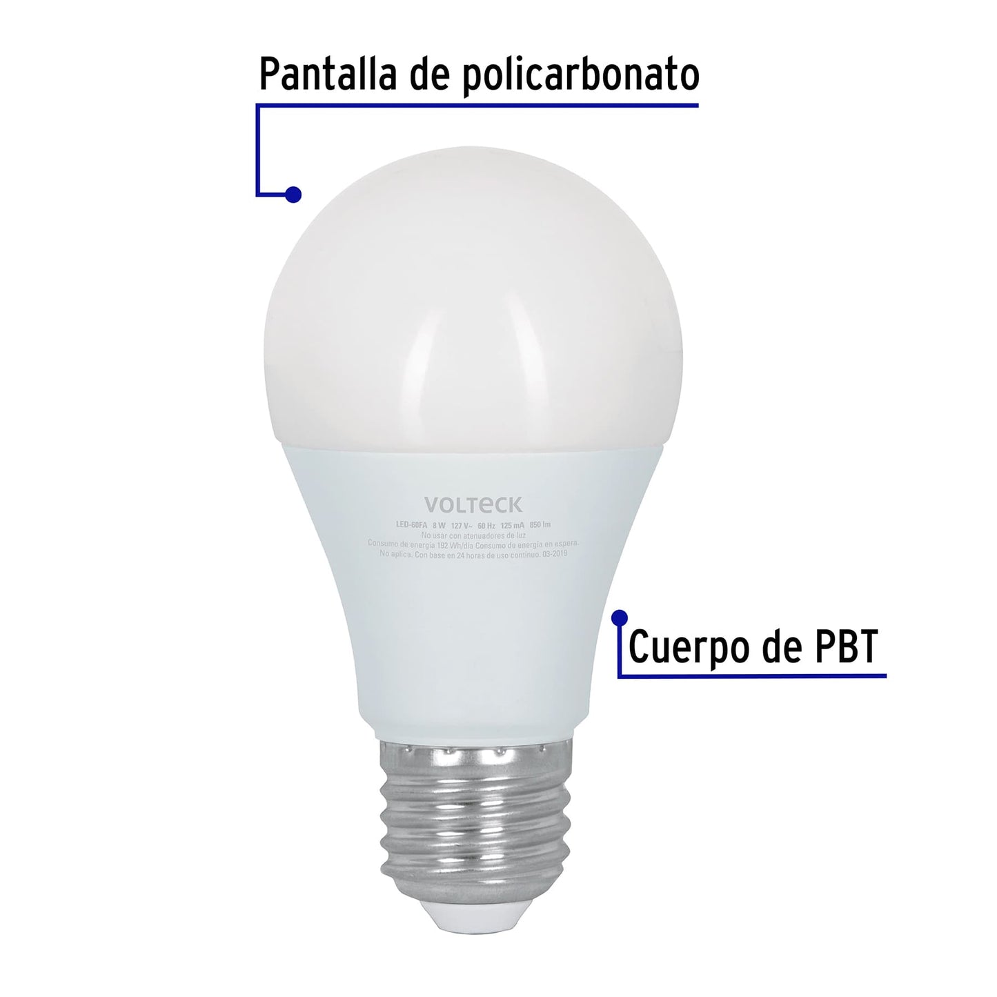 Foco LED 8W A19 6500K con 3 niveles de luminosidad