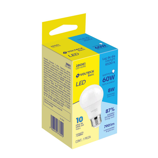 Foco LED 8W A19 6500K blanca fría 790 lm BASIC