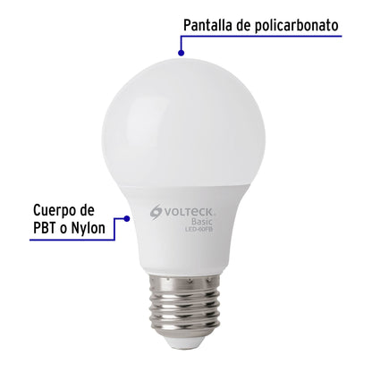 Foco LED 8W A19 6500K blanca fría 790 lm BASIC