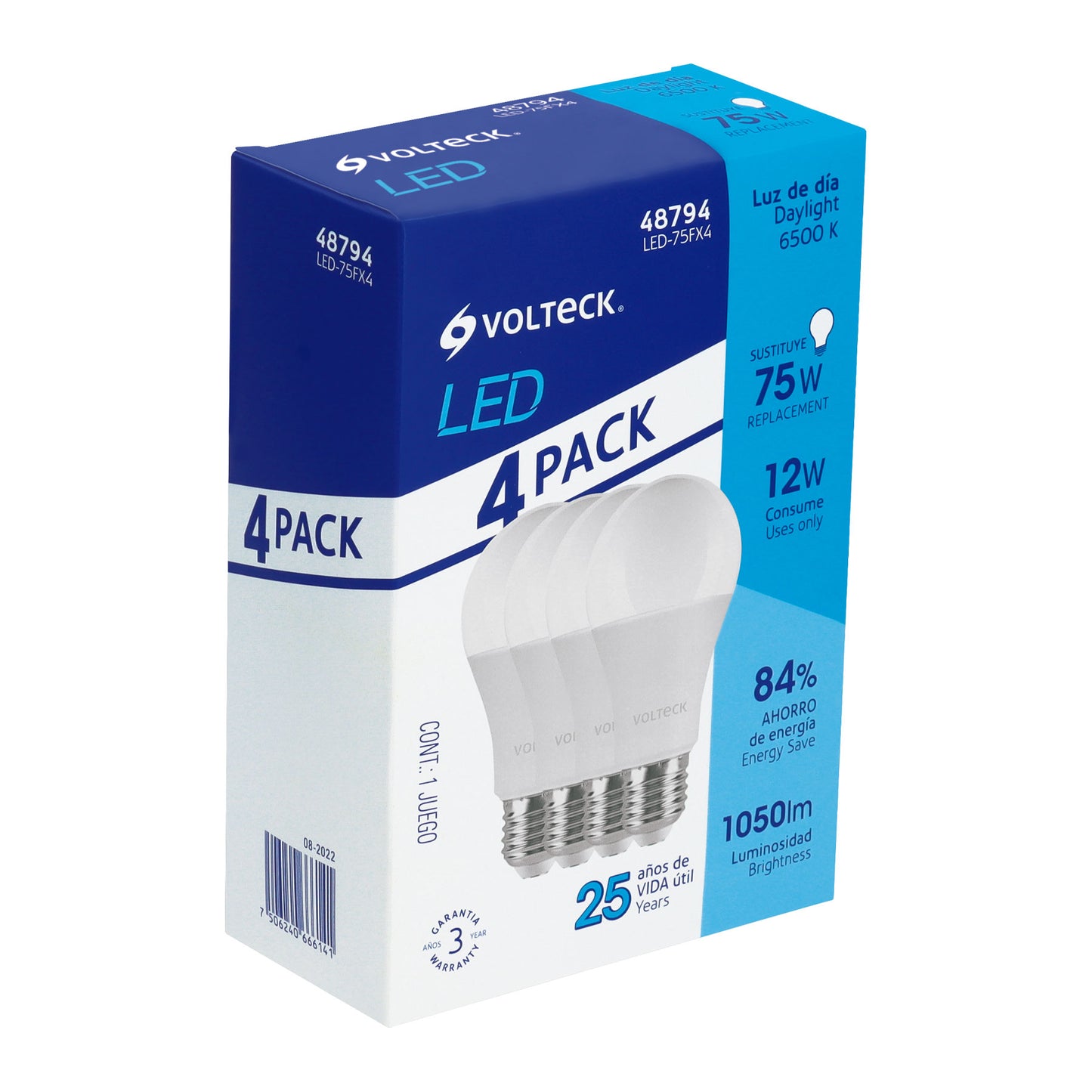 Pack de 4 focos LED 12W A19 6500K blanca fría 1050 lm