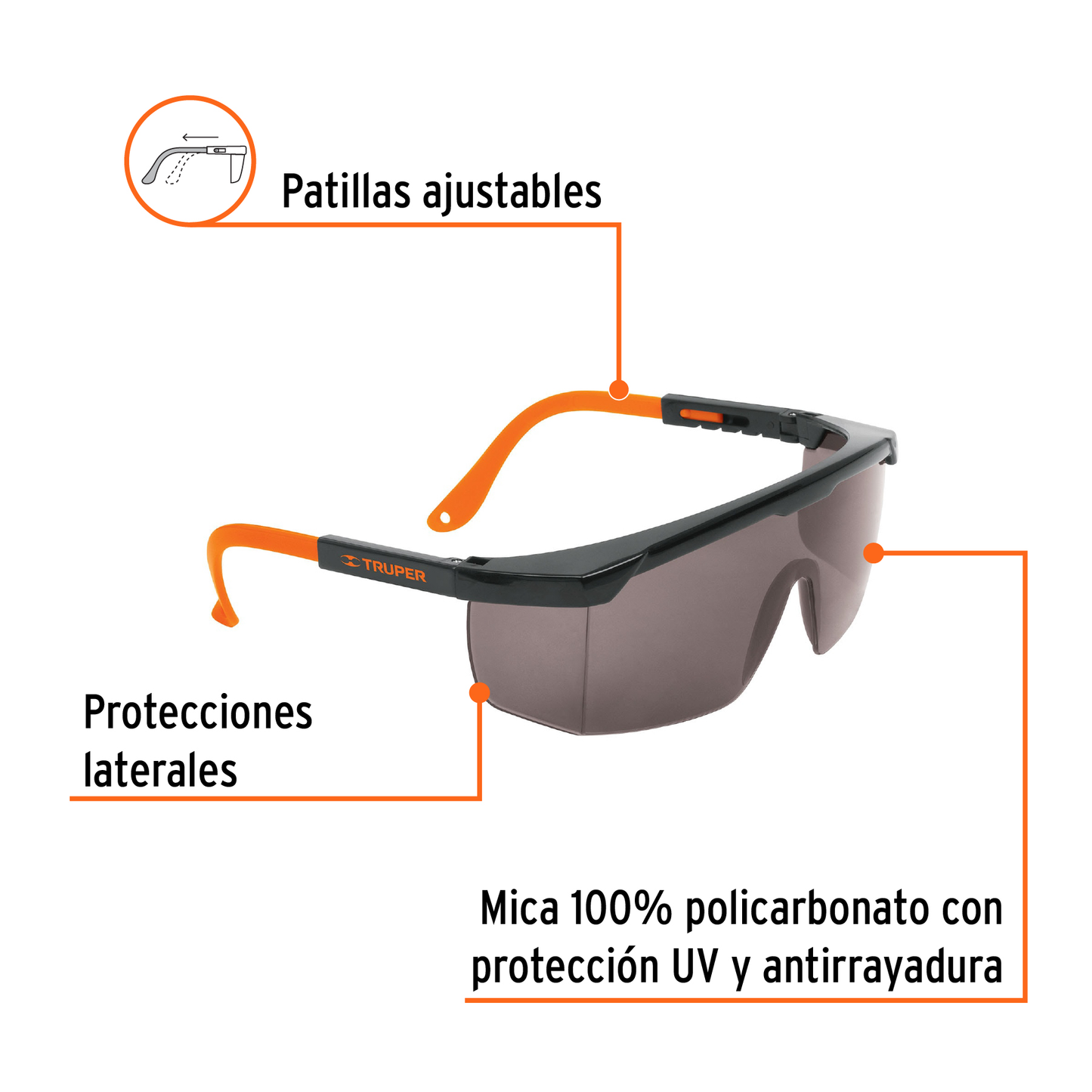 Lentes de seguridad ajustables grises TRUPER Classic (LEN-2000N)