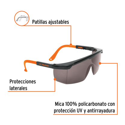 Lentes de seguridad ajustables grises TRUPER Classic (LEN-2000N)