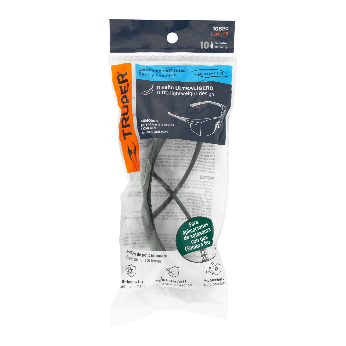 Lentes de seguridad verdes TRUPER Ultralite (LEN-LS5)  Estos lentes de seguridad tienen mica 100% de policarb