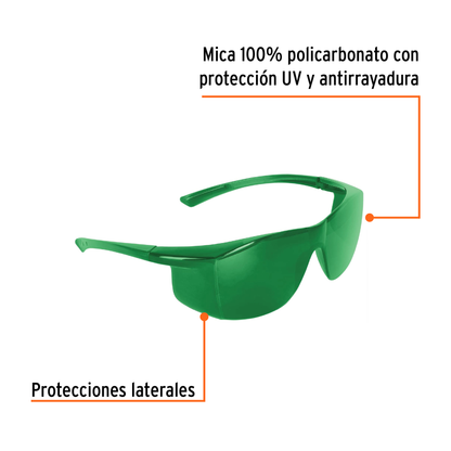 Lentes de seguridad verdes TRUPER Ultralite (LEN-LS5)  Estos lentes de seguridad tienen mica 100% de policarb