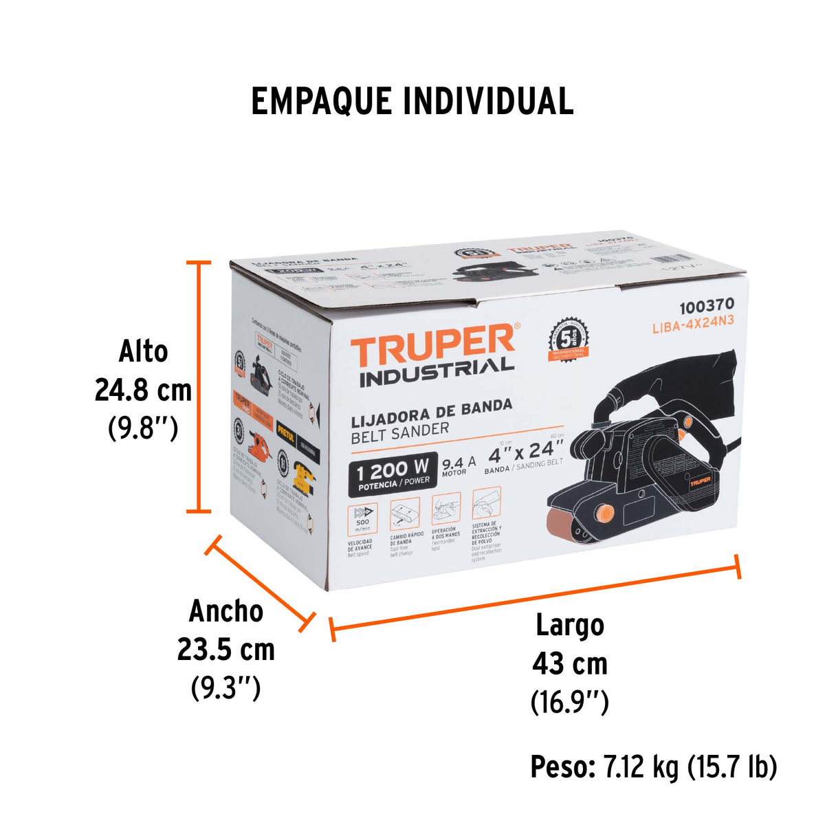 Lijadora de banda 4 x 24 pulg 1200W - SKU 100370