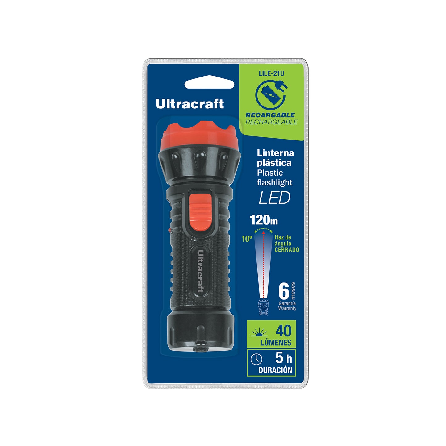 Linterna plástica LED 40 lm recargable