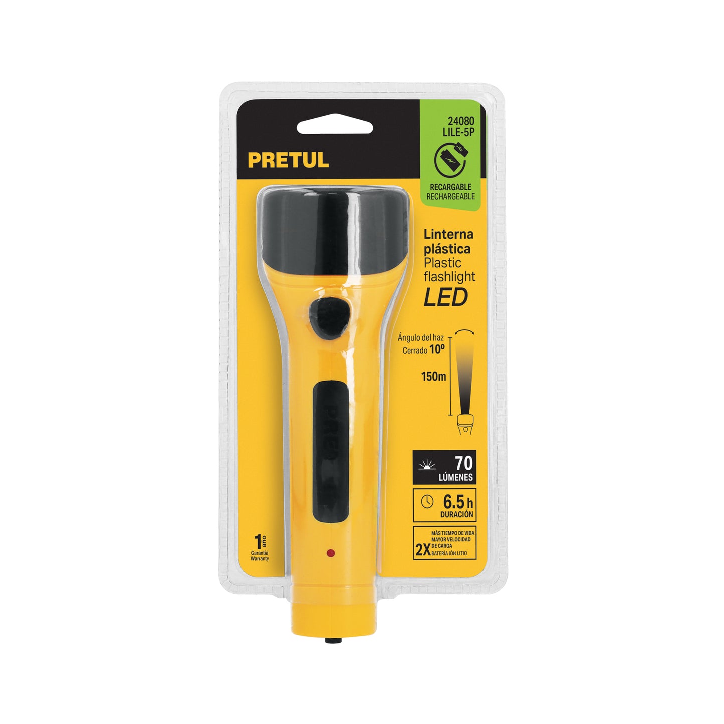 Linterna plástica LED 70 lm recargable