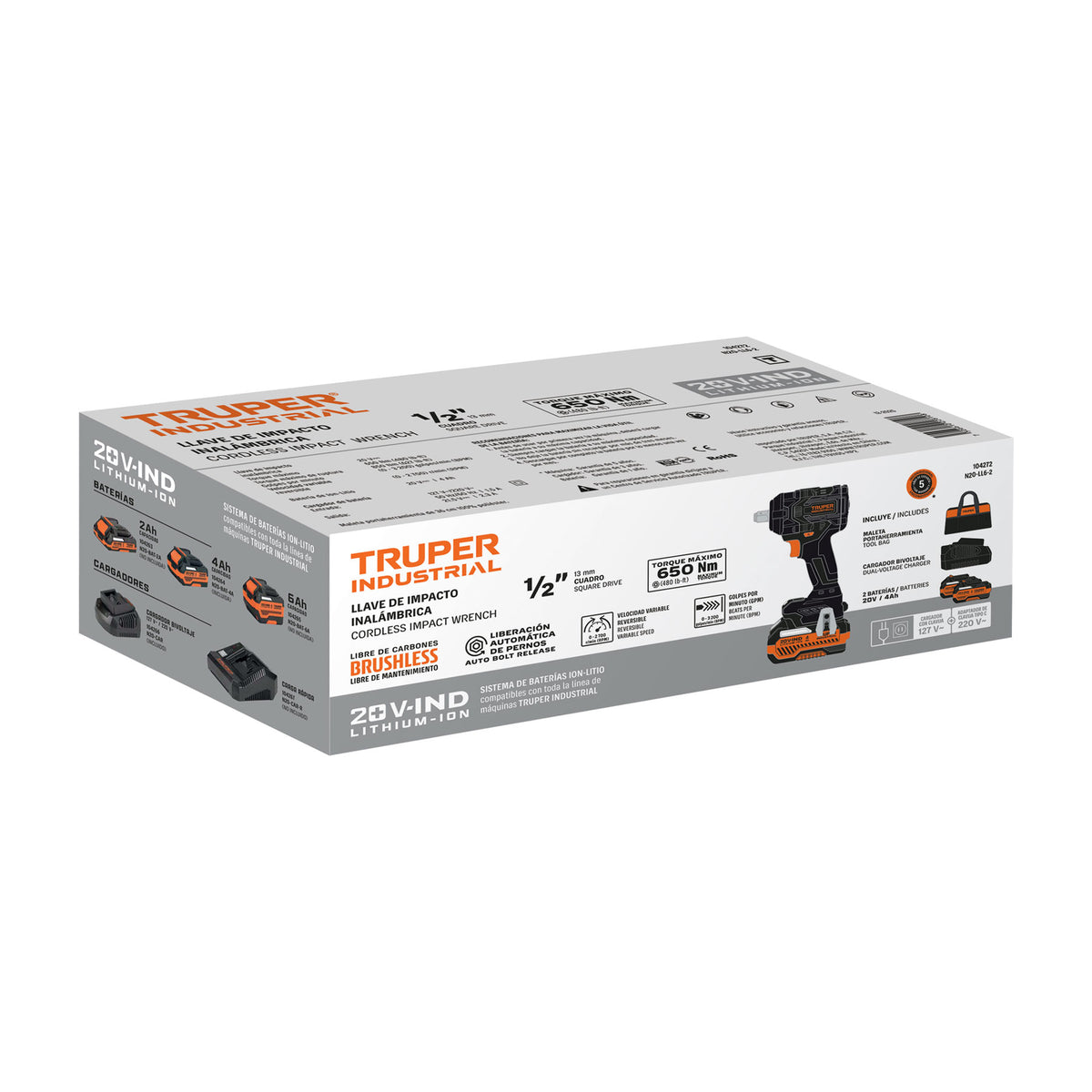Llave de impacto 1/2" 20V, 650Nm, 2 baterías 4Ah · vista 6