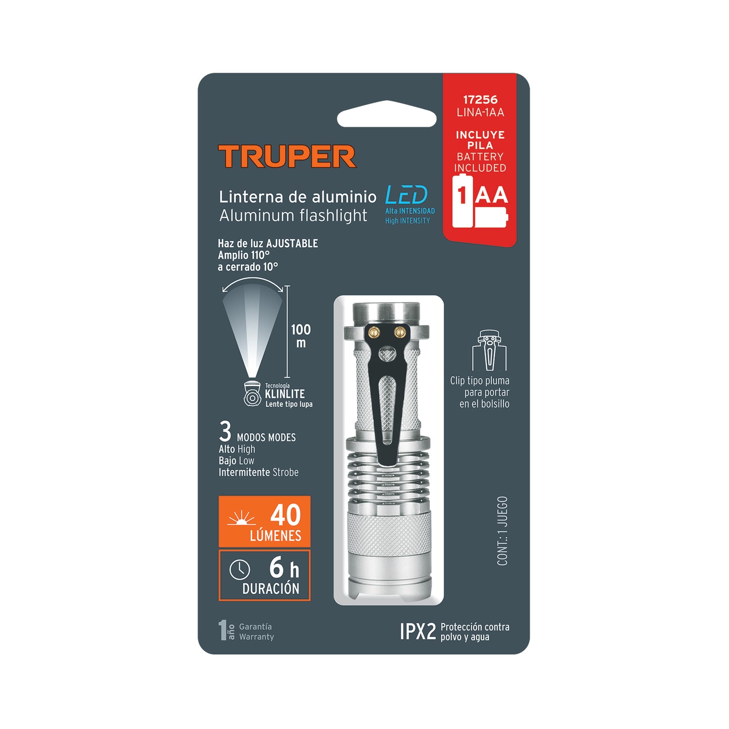 Linterna de aluminio LED 40 lm
