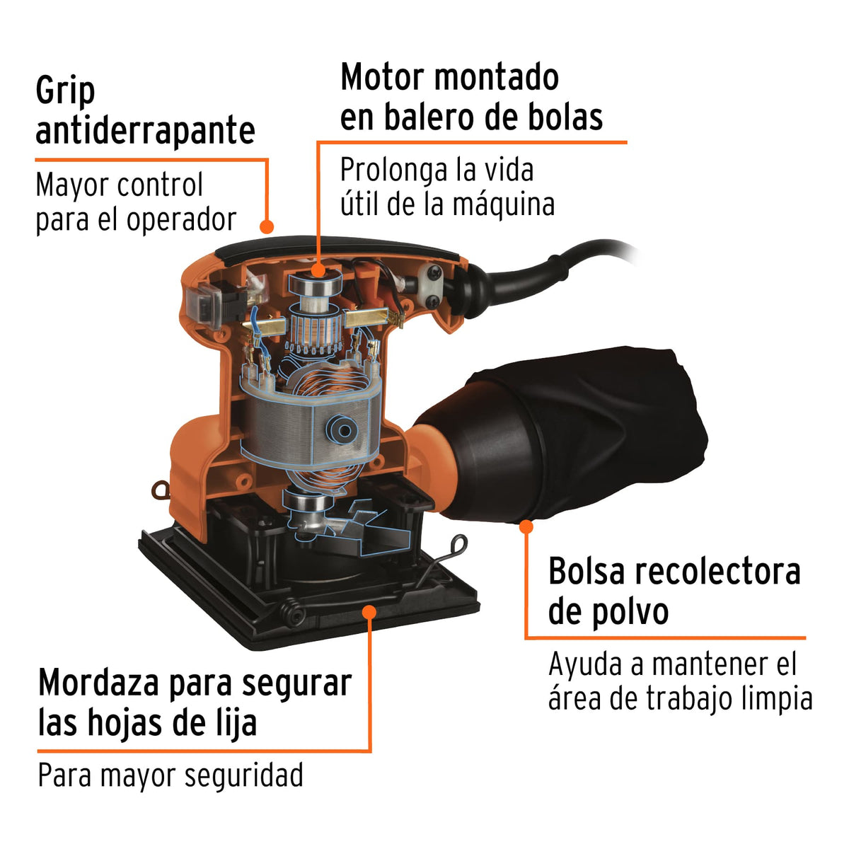Lijadora orbital 1/4 hoja 200 W profesional - SKU 16682