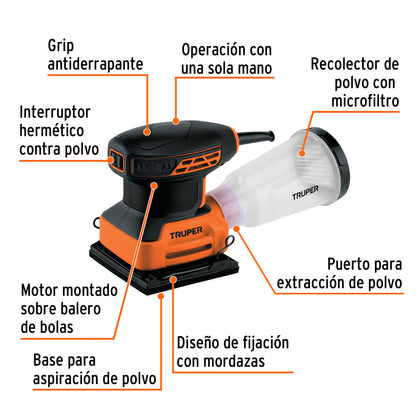 Lijadora orbital 1/4 hoja, 240W, TRUPER PRO · vista 2