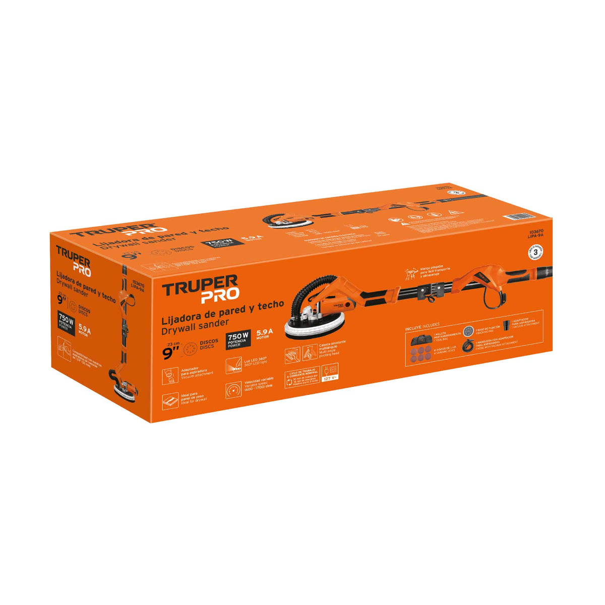 Lijadora de pared y techo 9" 750W, profesional, TRUPER PRO · vista 5