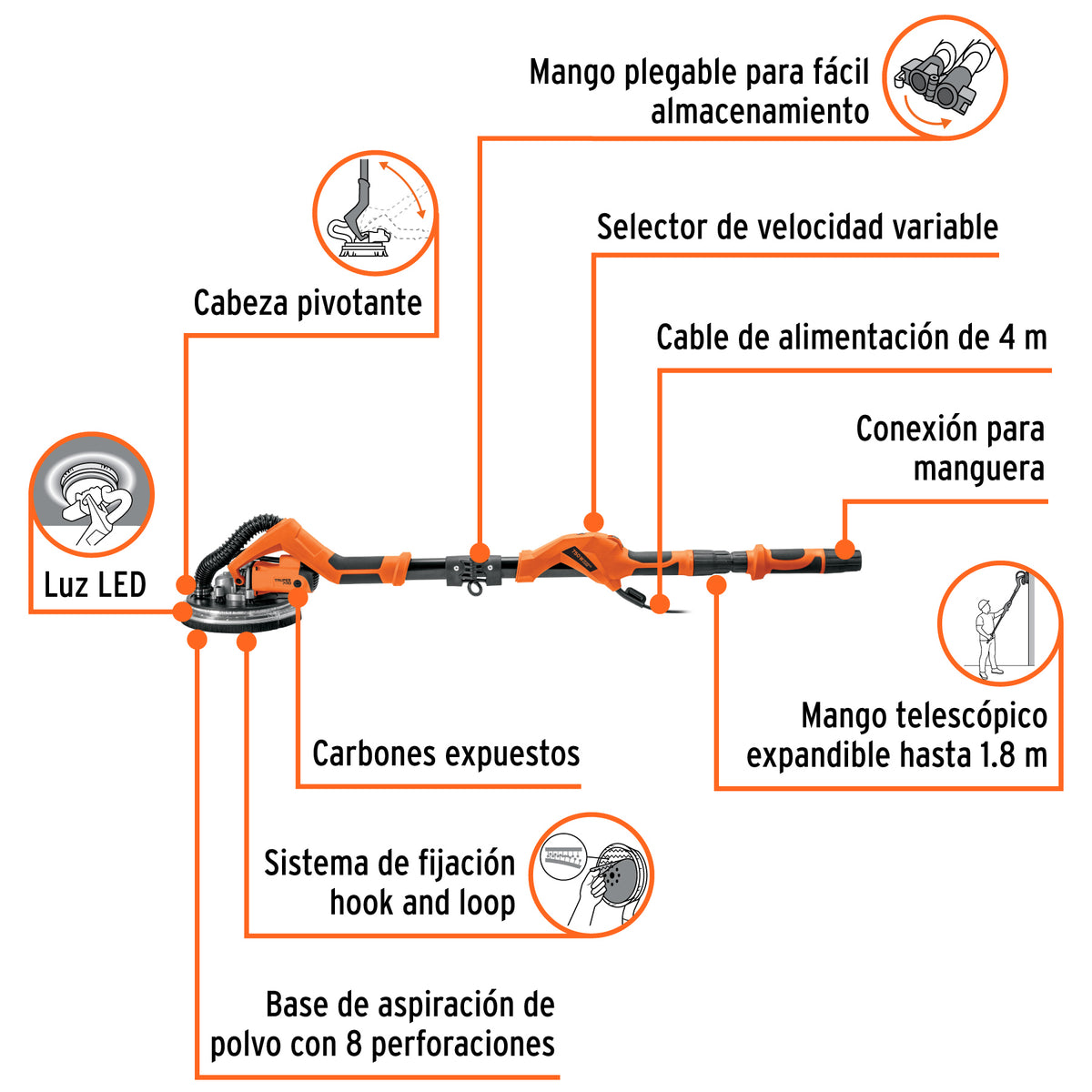 Lijadora de pared y techo 9" 750W, profesional, TRUPER PRO · vista 3