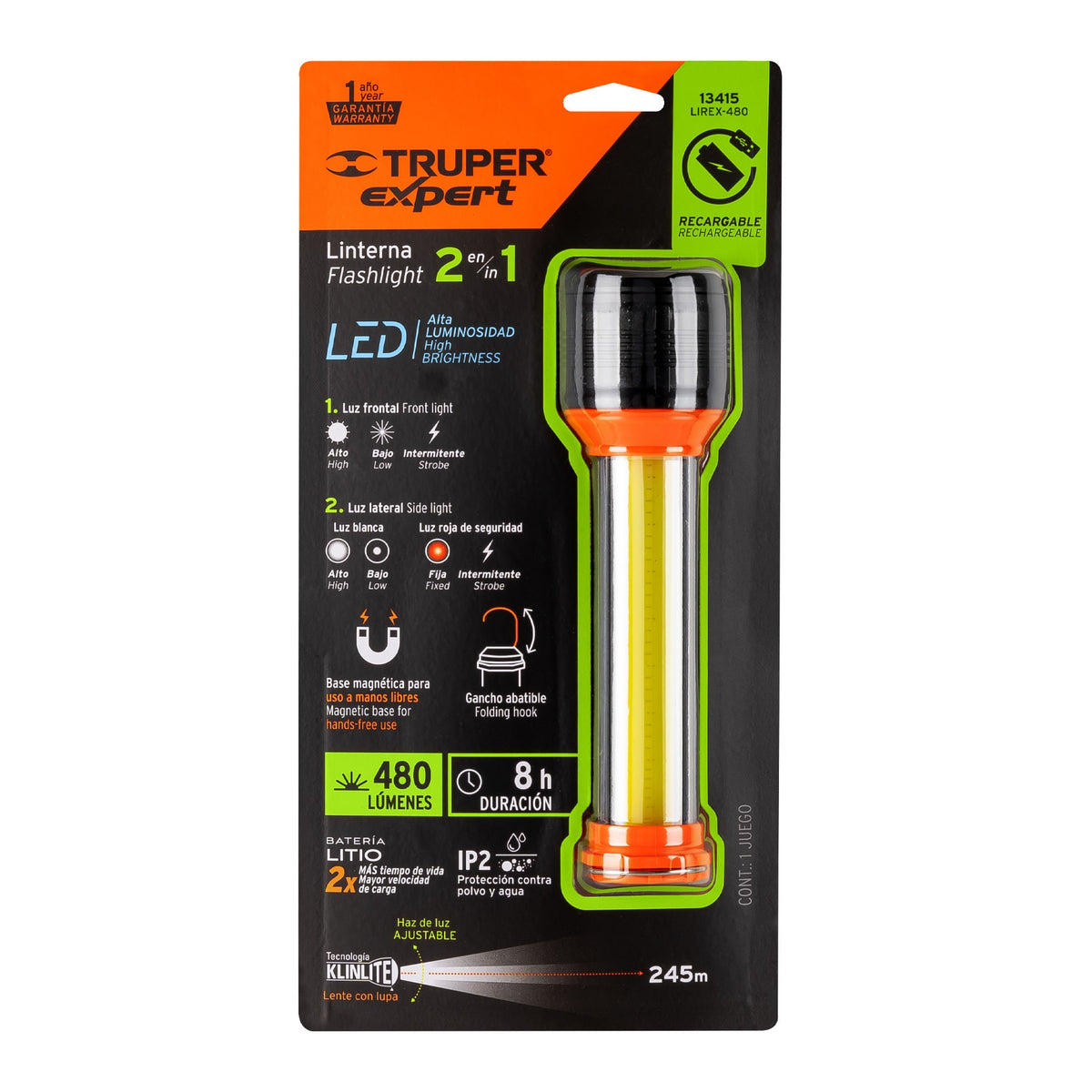 Linterna recargable con luz emergencia, 480lm · vista 6