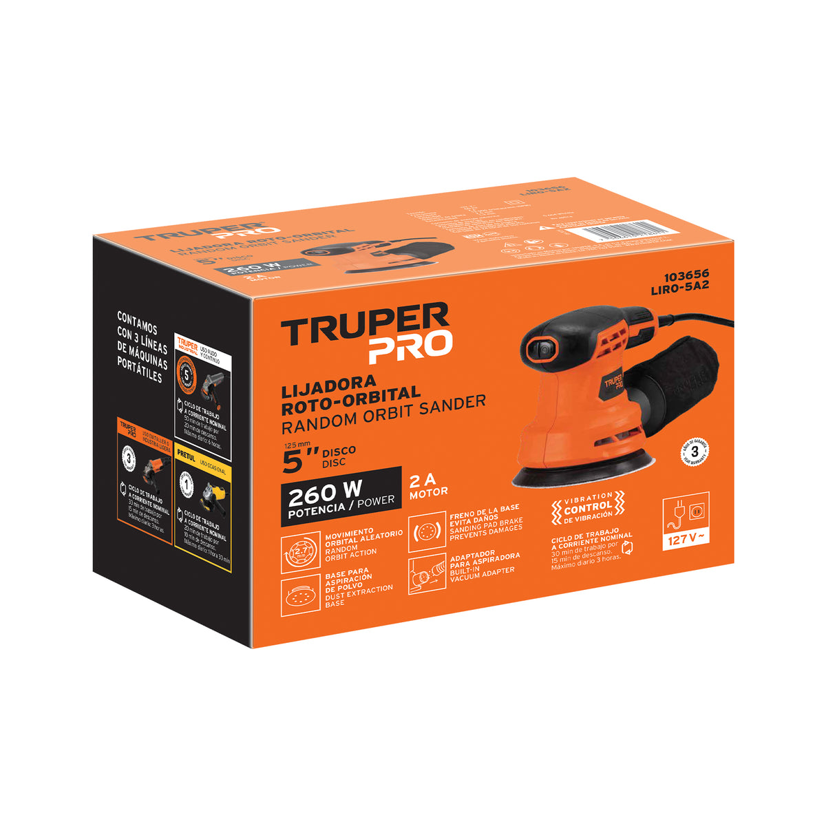 Lijadora roto orbital 5", 260W, TRUPER PRO · vista 4