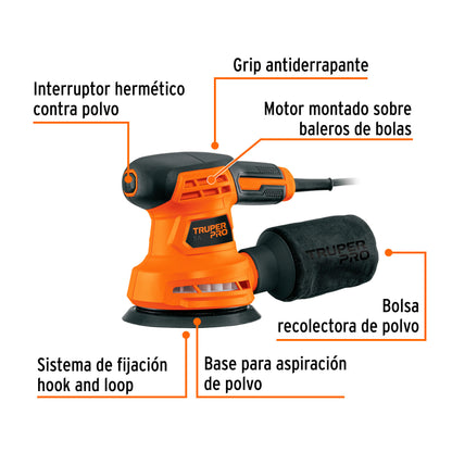 Lijadora roto orbital 5", 260W, TRUPER PRO · vista 2