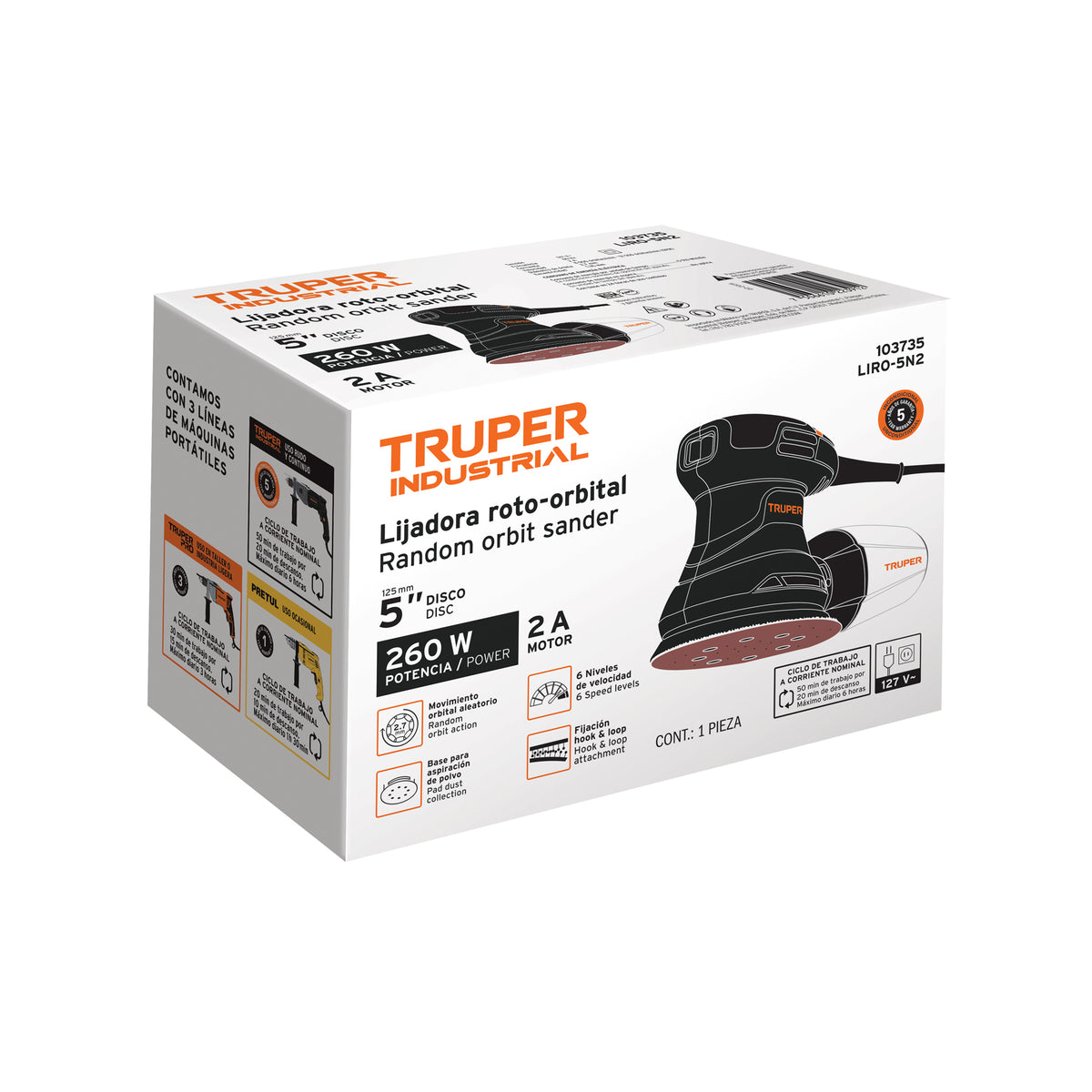 Lijadora roto orbital 5", 260W, TRUPER INDUSTRIAL · vista 4