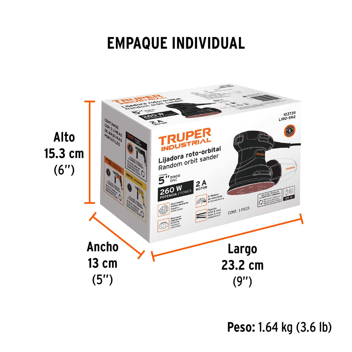 Lijadora roto orbital 5", 260W, TRUPER INDUSTRIAL · vista 5