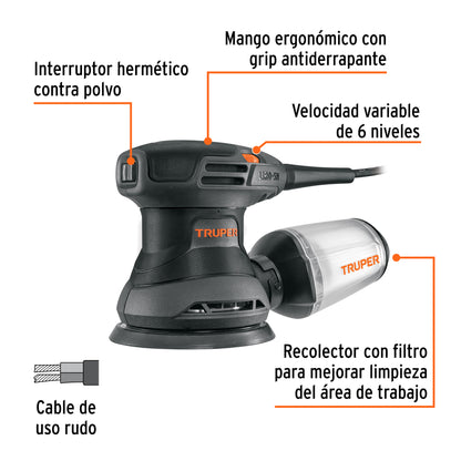 Lijadora roto orbital 5", 260W, TRUPER INDUSTRIAL · vista 2
