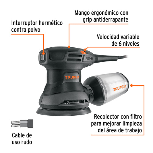 Lijadora roto orbital 5", 260W, TRUPER INDUSTRIAL · vista 2
