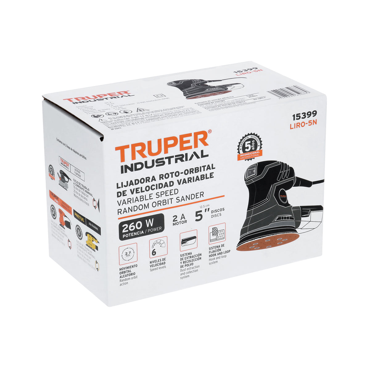 Lijadora roto orbital 5 pulg 260W INDUSTRIAL - SKU 15399