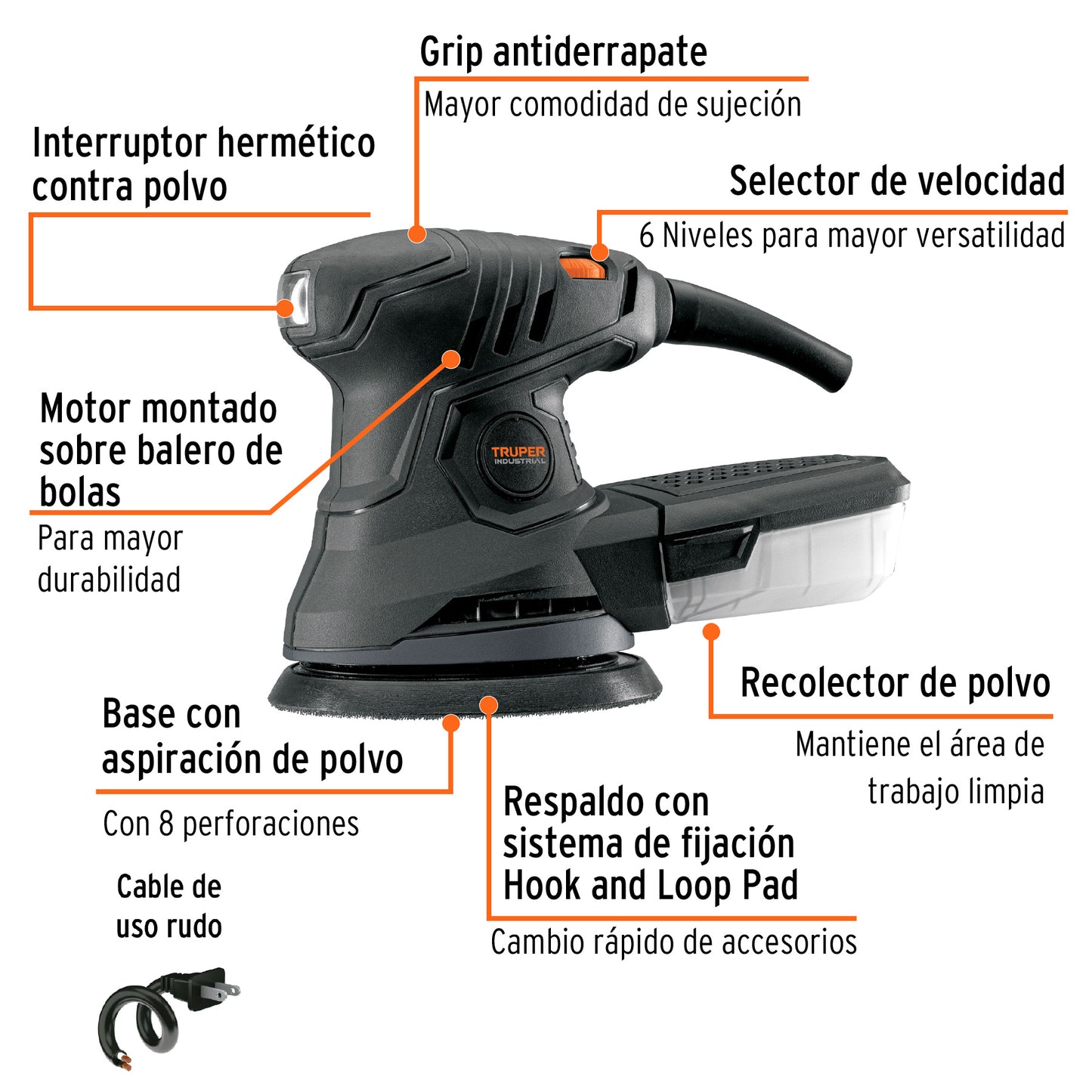 Lijadora roto orbital 5 pulg 260W INDUSTRIAL - SKU 15399
