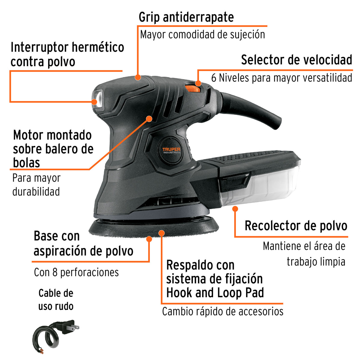 Lijadora roto orbital 5 pulg 260W INDUSTRIAL - SKU 15399
