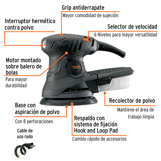 Lijadora roto orbital 5 pulg 260W INDUSTRIAL - SKU 15399