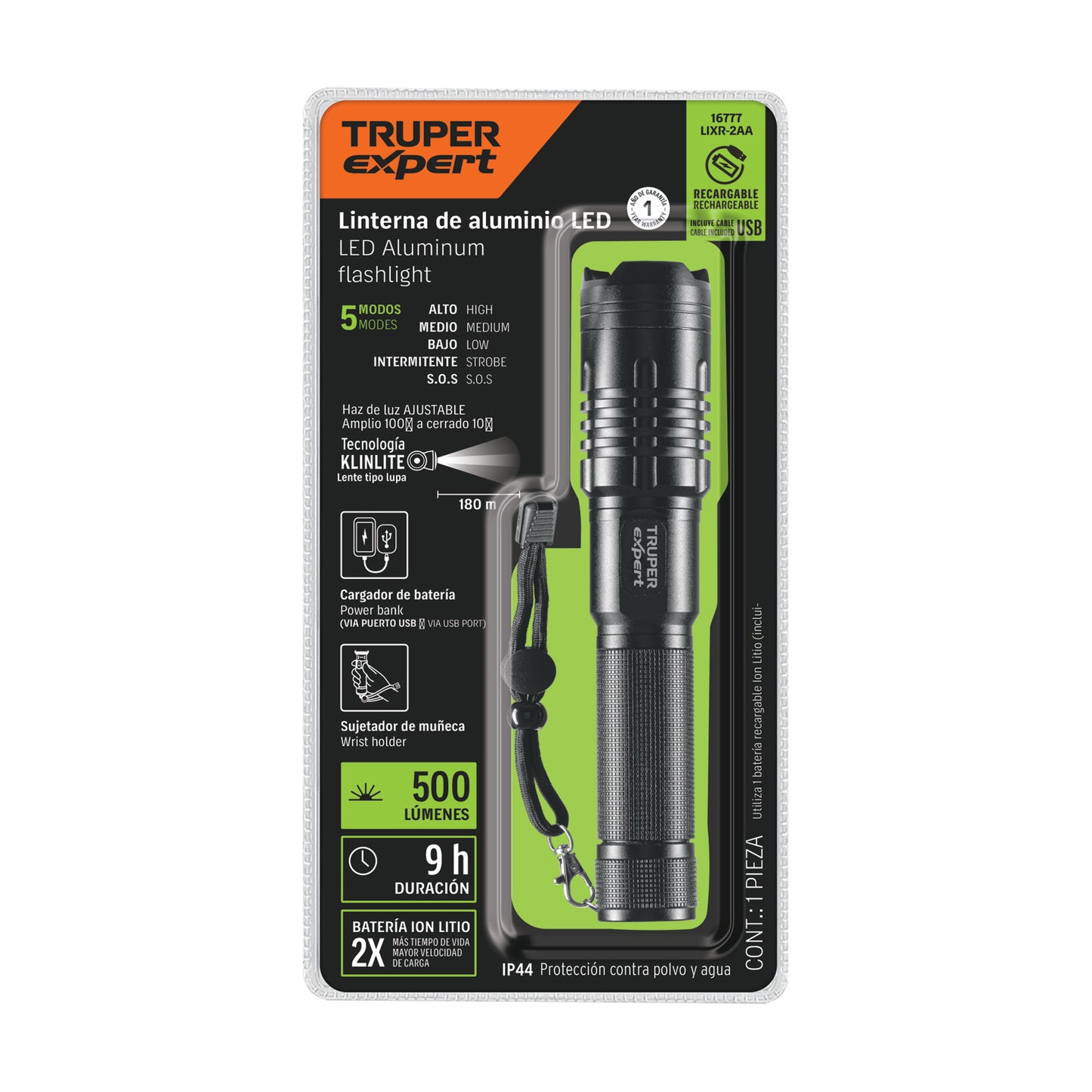Linterna de aluminio LED 500 lm recargable