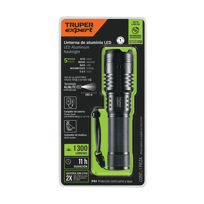 Linterna de aluminio LED 1300 lm recargable