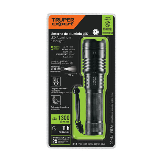 Linterna de aluminio LED 1300 lm recargable
