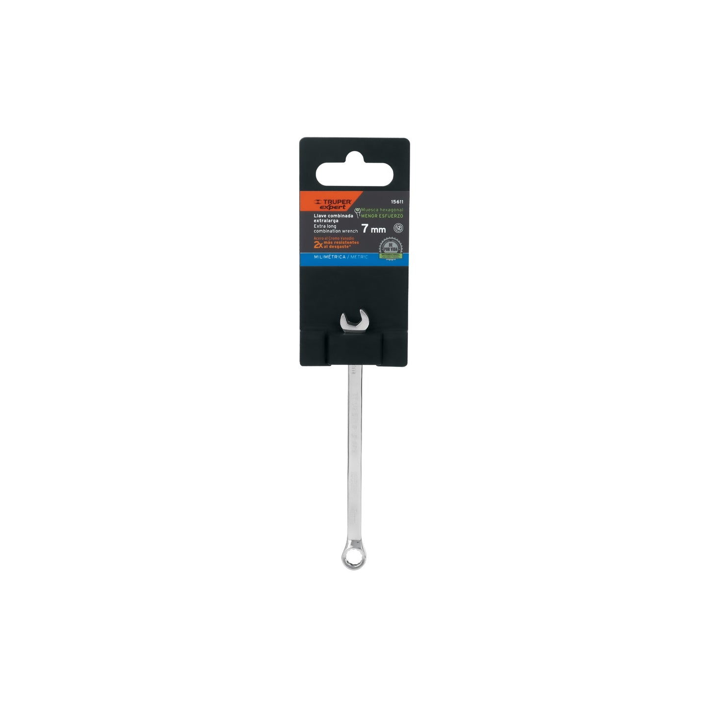 Llave combinada extralarga 7 mm con muesca hexagonal