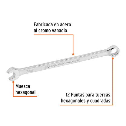 Llave combinada extralarga 7 mm con muesca hexagonal