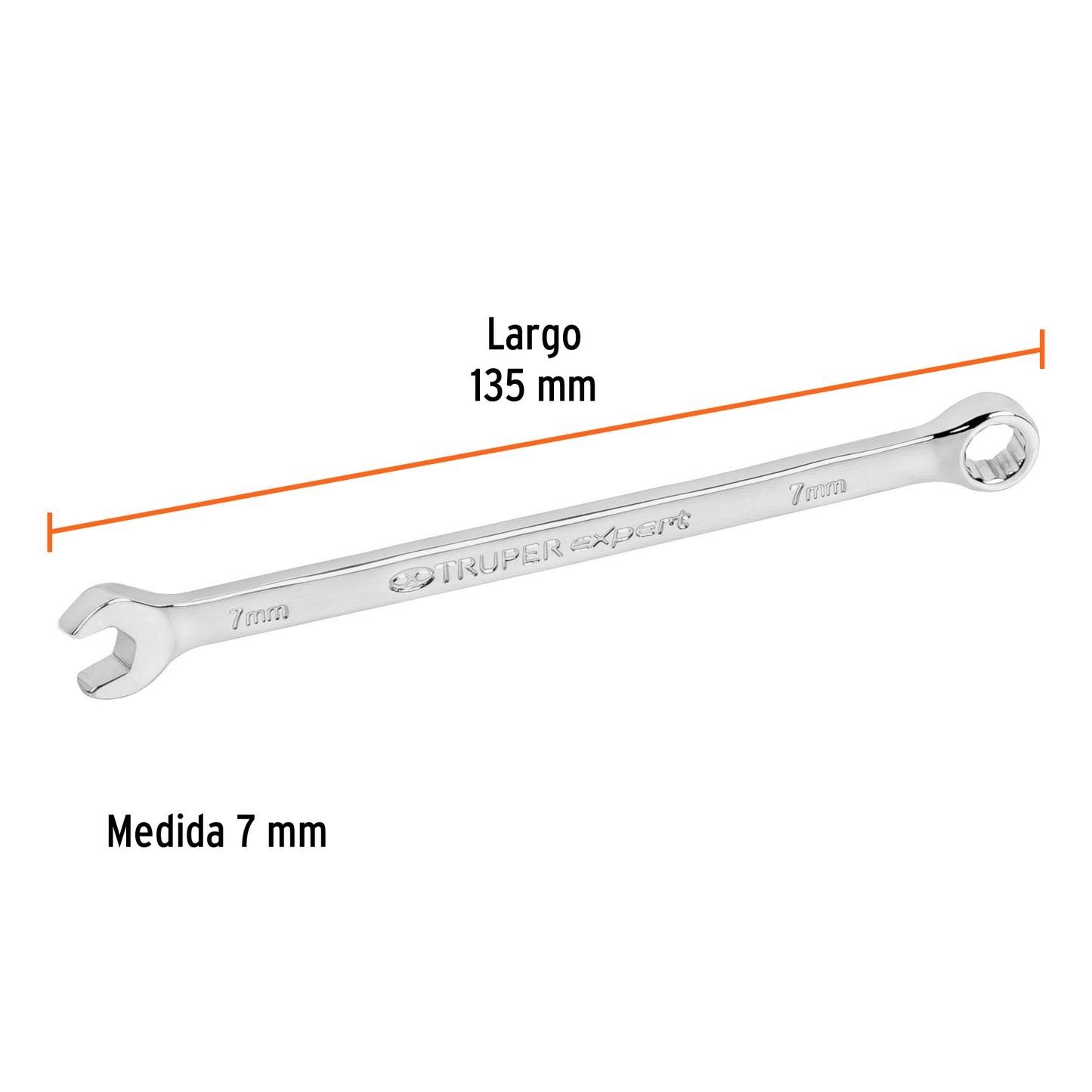 Llave combinada extralarga 7 mm con muesca hexagonal