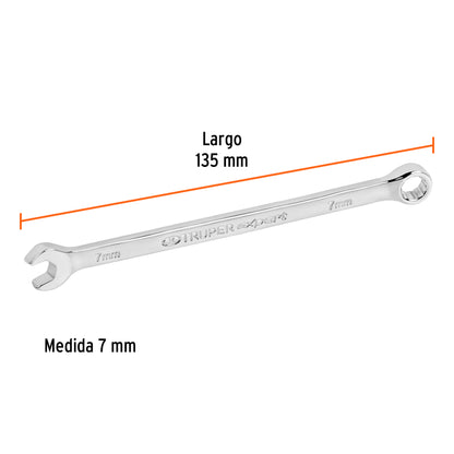Llave combinada extralarga 7 mm con muesca hexagonal