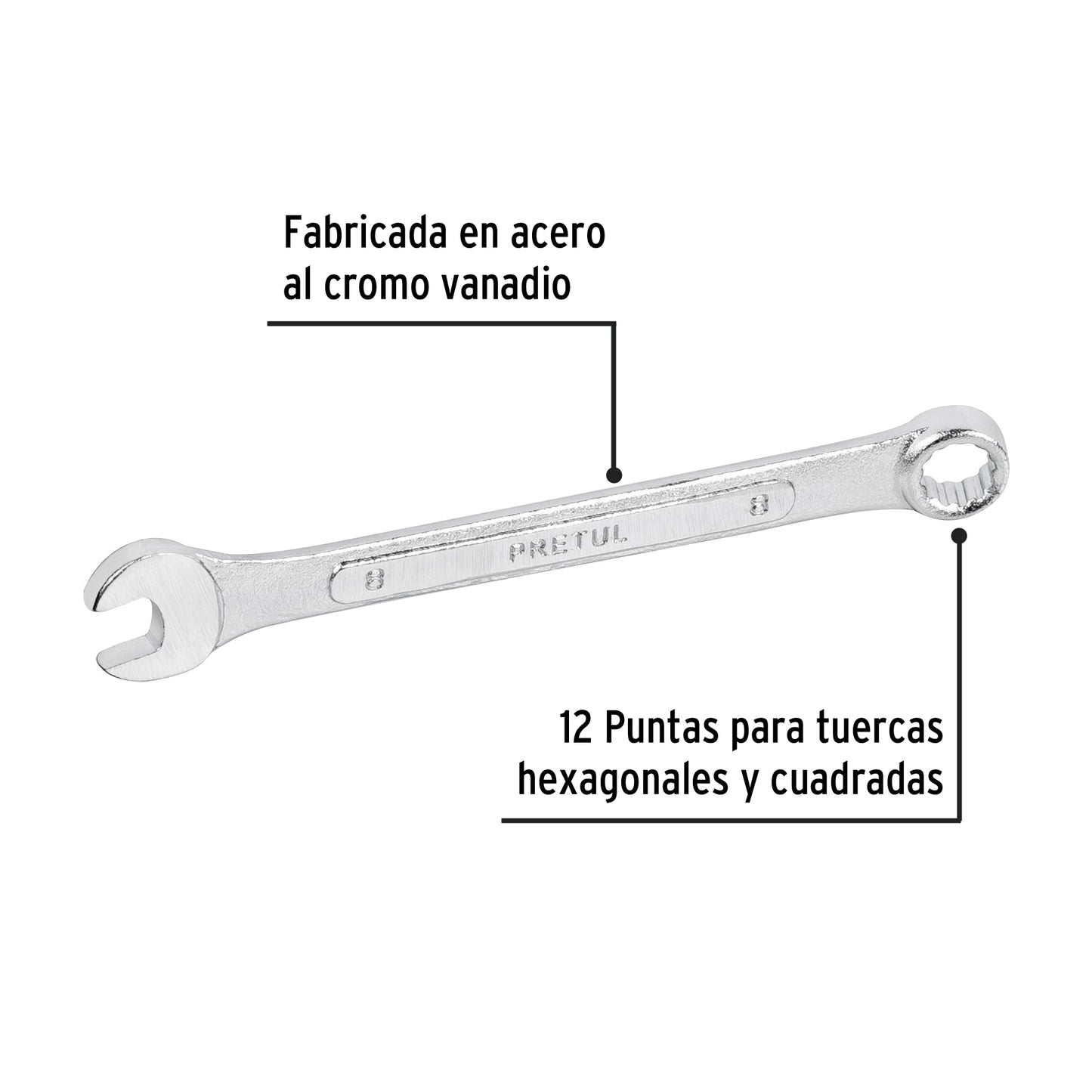Llave combinada 8 mm con 12 puntas