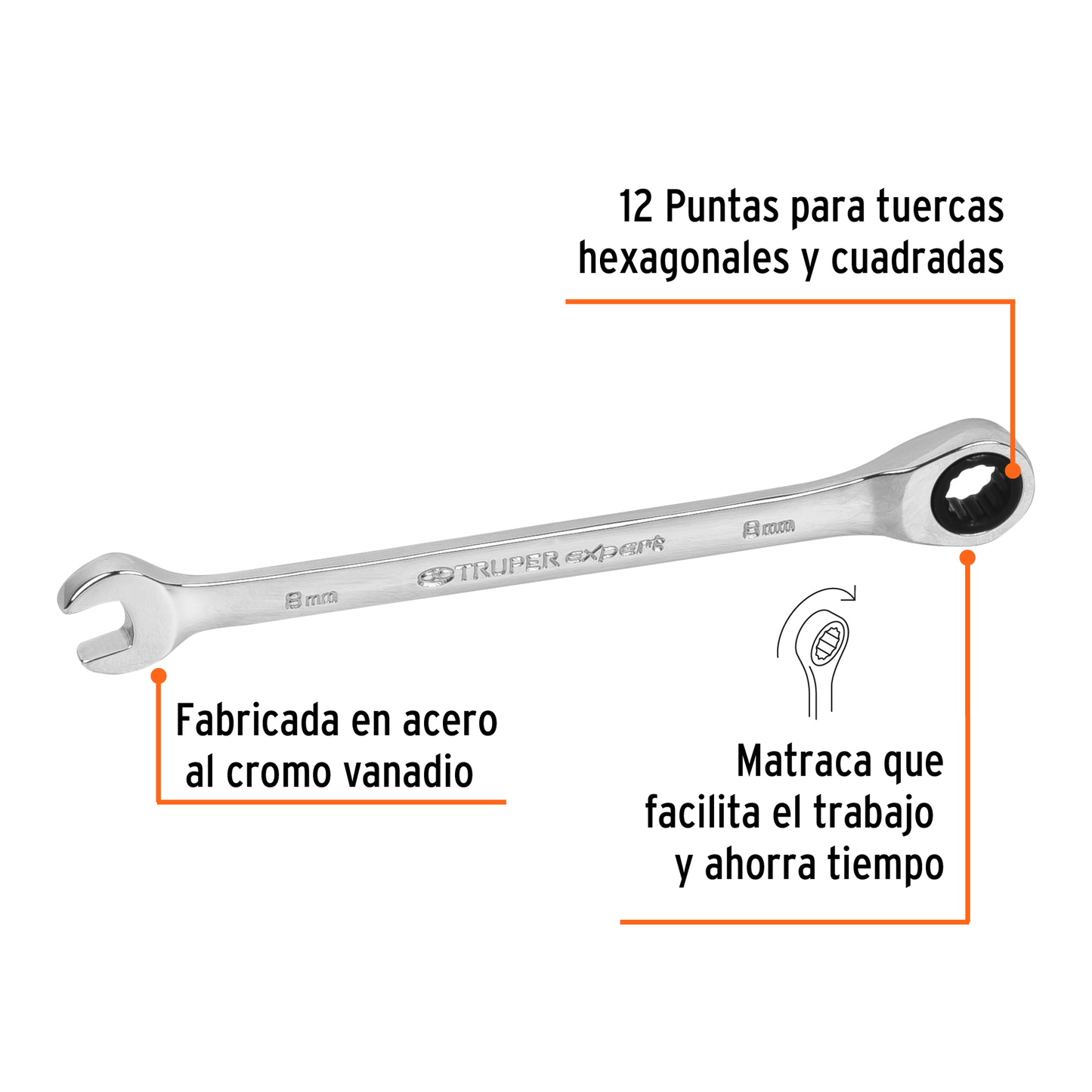 Llave combinada con matraca 8 mm
