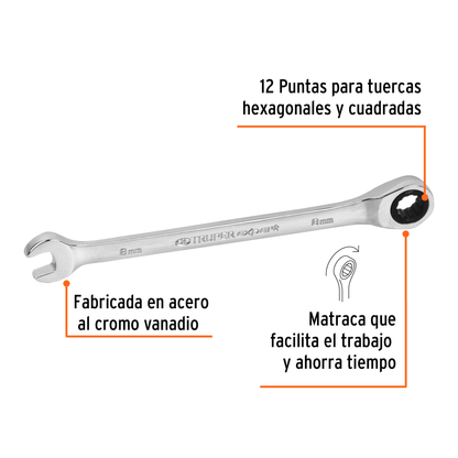 Llave combinada con matraca 8 mm