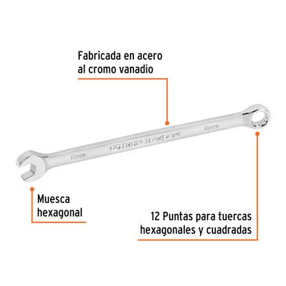 Llave combinada extralarga 8 mm con muesca hexagonal