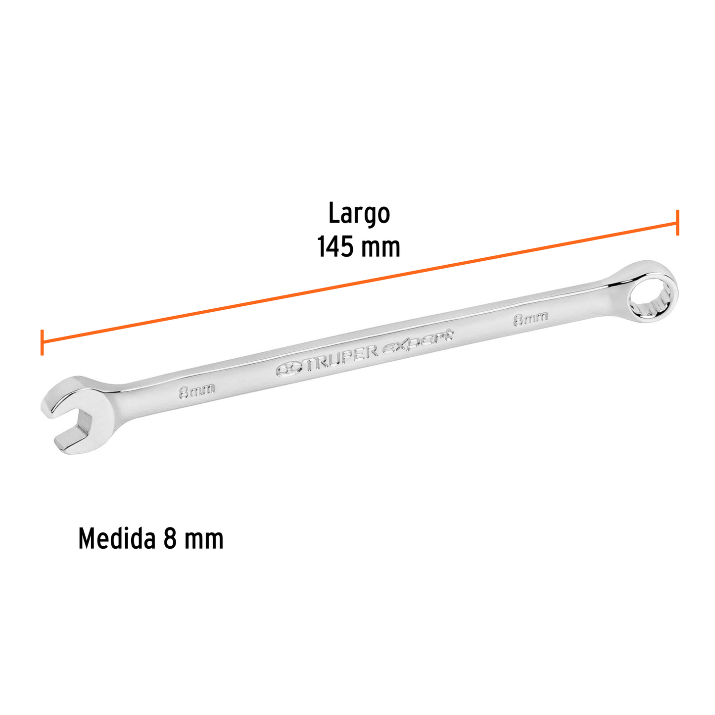Llave combinada extralarga 8 mm con muesca hexagonal