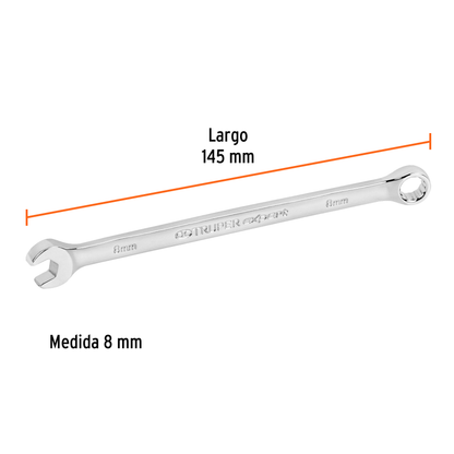 Llave combinada extralarga 8 mm con muesca hexagonal