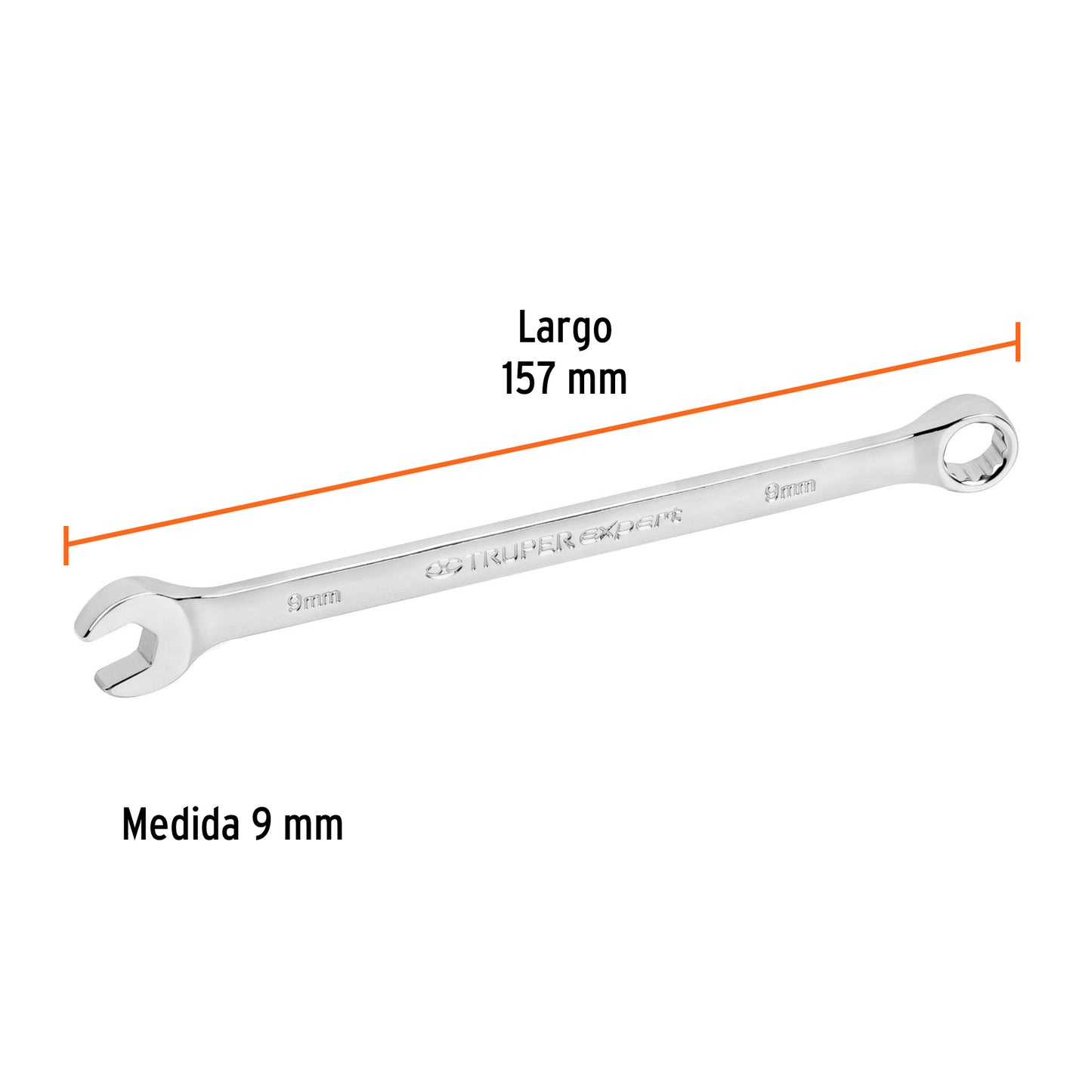 Llave combinada extralarga 9 mm con muesca hexagonal